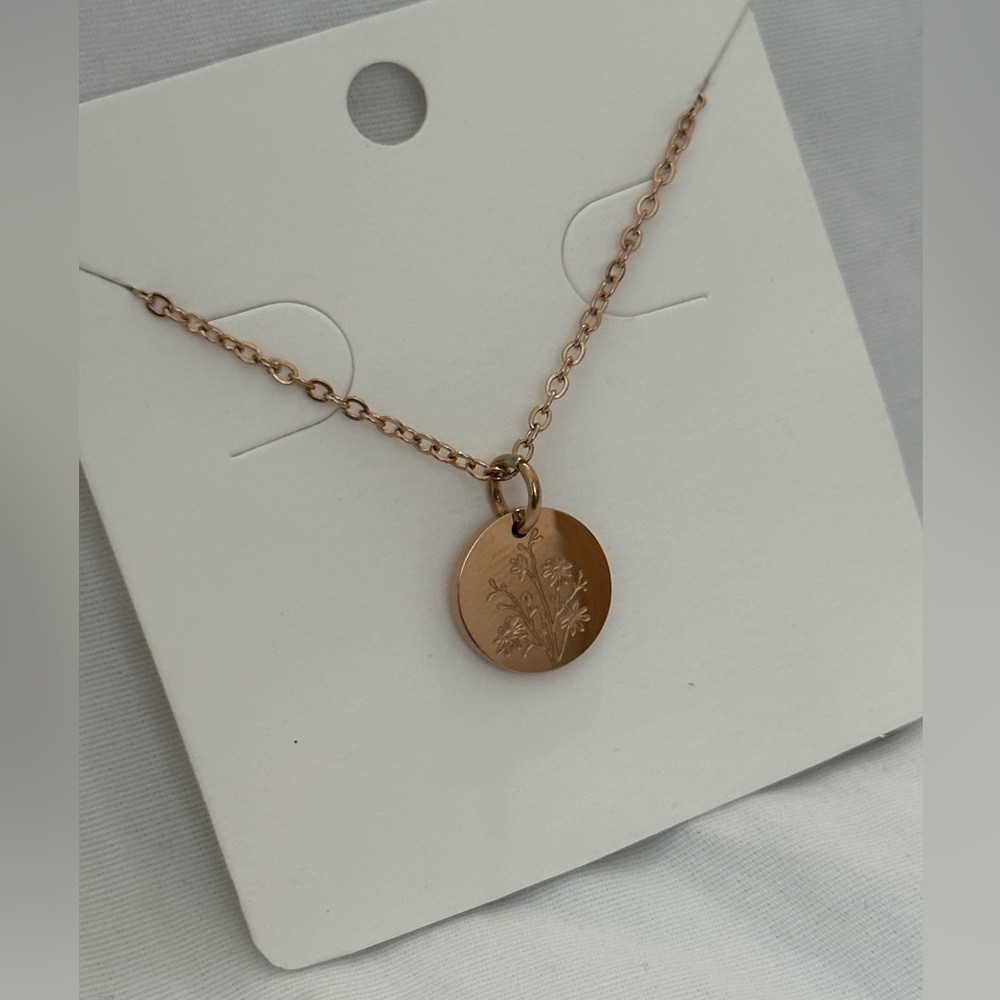 Aster Rose Gold Stainless Steel September Birth Flower Necklace Mother’s Day - Picture 3 of 8